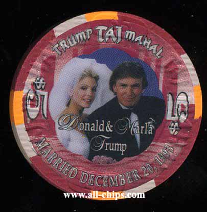 TAJ-5a $5 Taj Mahal Donald and Marla Trump Married 12/95 (Taj
