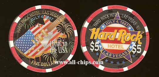$5 4th of July 1997 Hard Rock Las Vegas Casino Chip