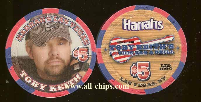 $5 Harrahs Toby Keith Chip #2 I love this bar and Grill