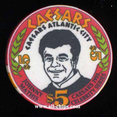 CAE-5p $5 Caesars 1993 Celebrity Series Johnny Mathis