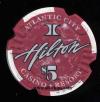 HAC-5 $5 Hilton Atlantic City 1st issue Notched Salesman Sample